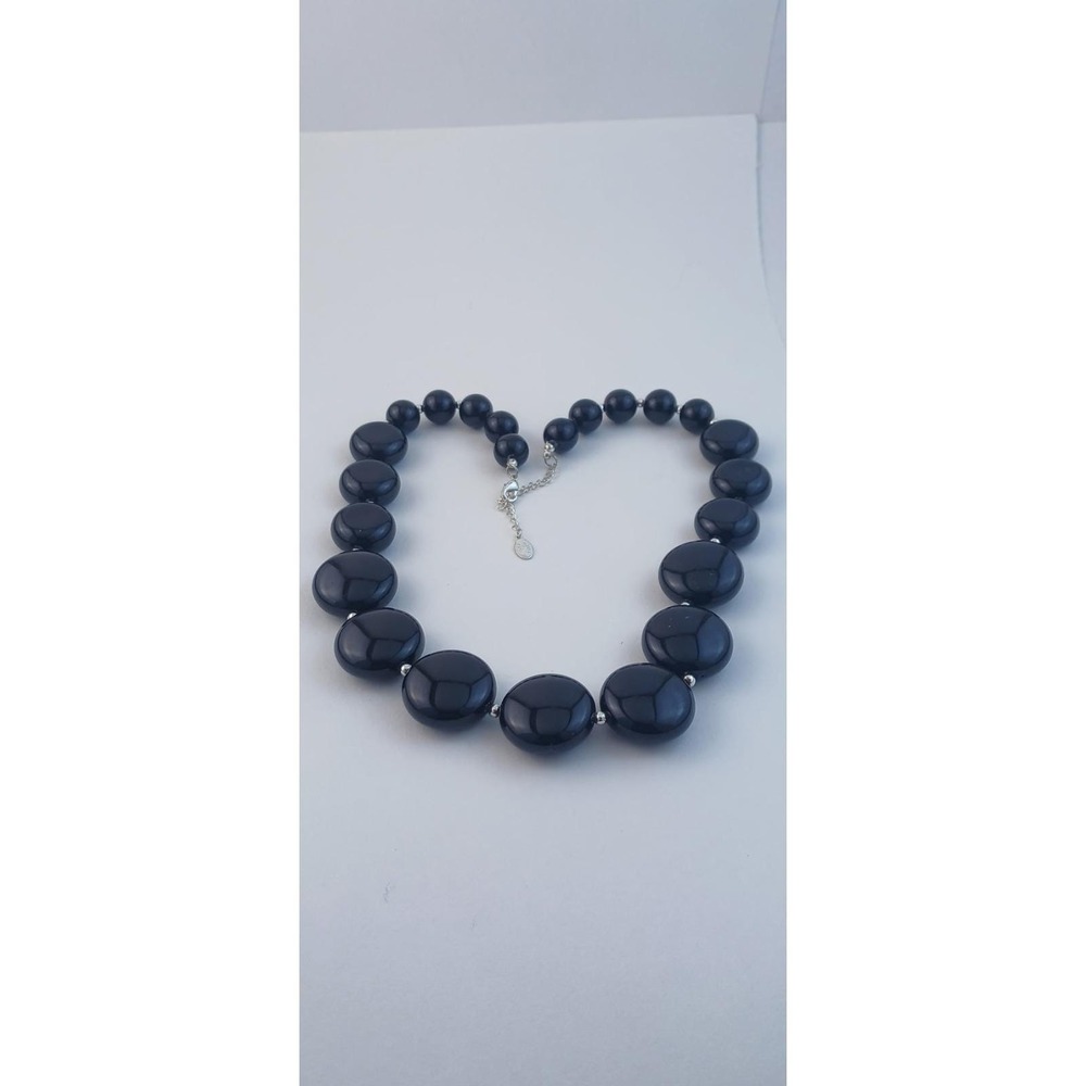 Vintage Robert Rose Signed Black Chunky Bubble Graduated Saucer Disk Necklace